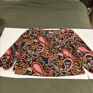 Belle Boho by Kim Gravel L/S blouse woven blouse XL brown pink paisley